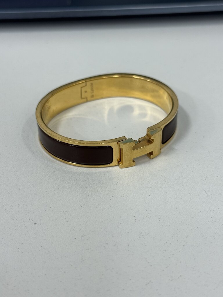 Gold Tone Brown Enamel Clic H Bracelet