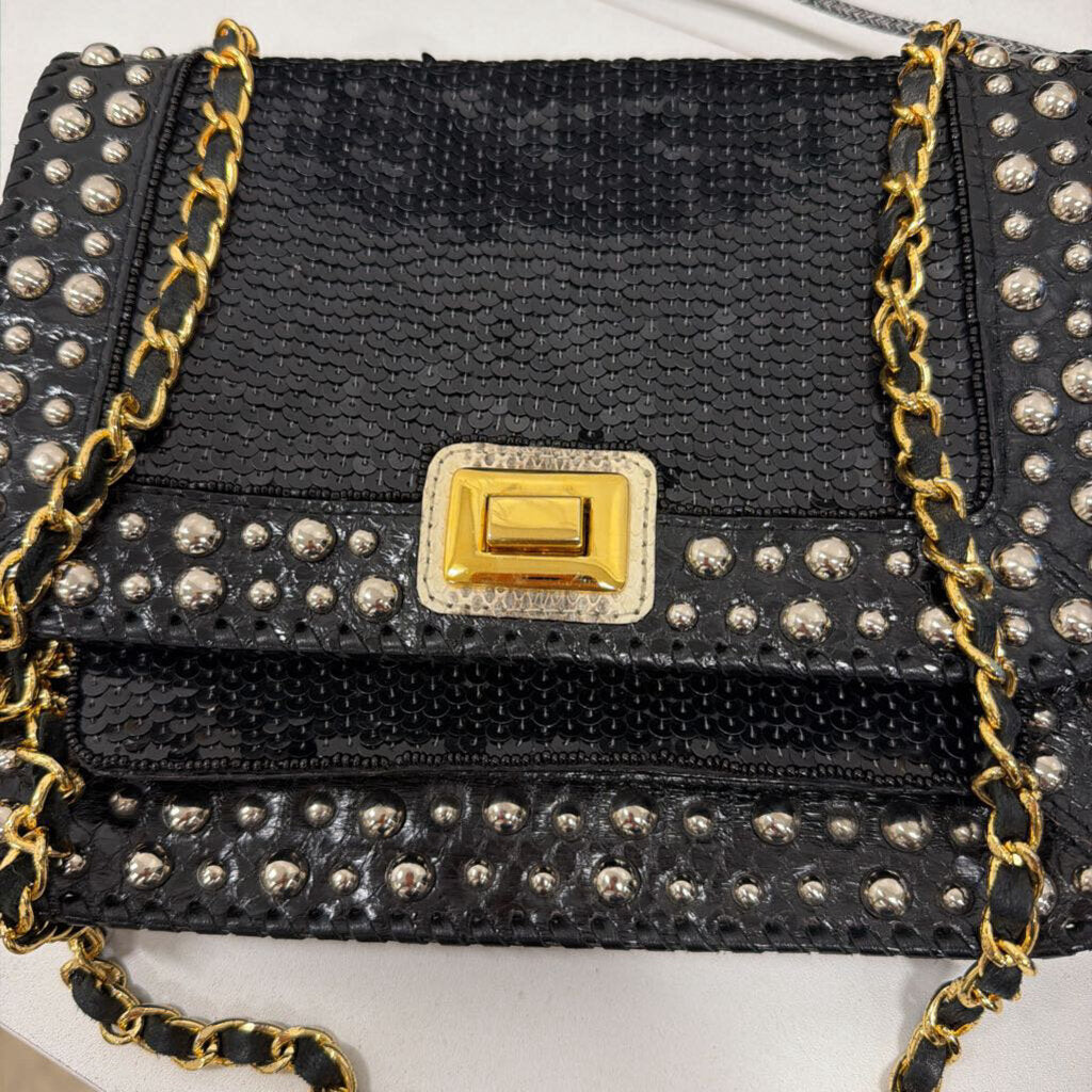 Black Sequin Studded Handbag