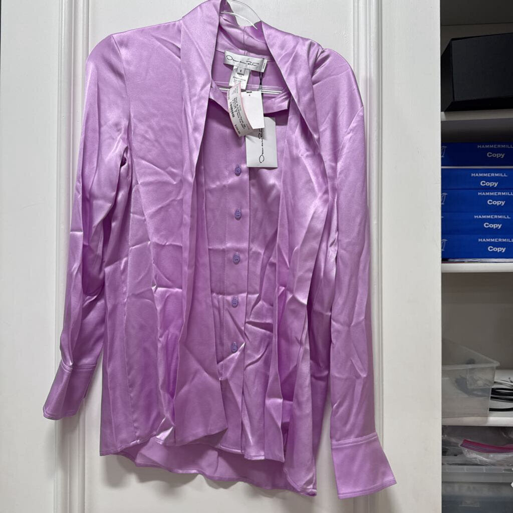 Purple Silk Button Up Tie Neck Top (NWT $2190)