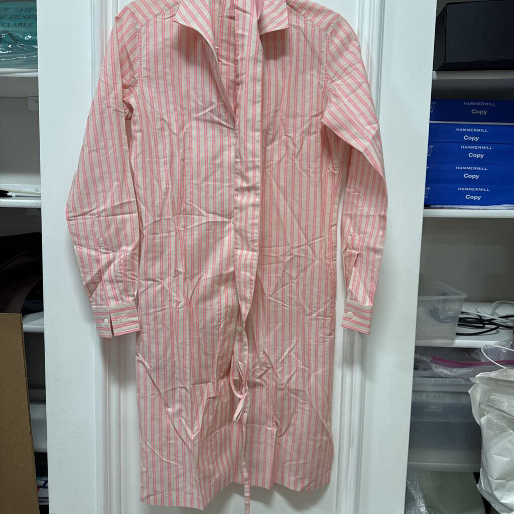 Pink Cotton Stripe Shirt Belted Dress