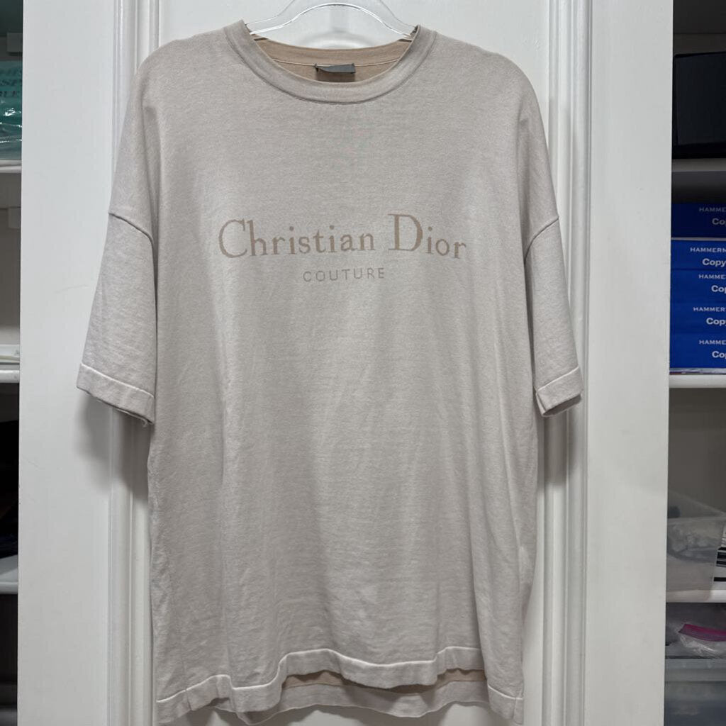 Cream Cotton Knit Graphic Tee Shirt