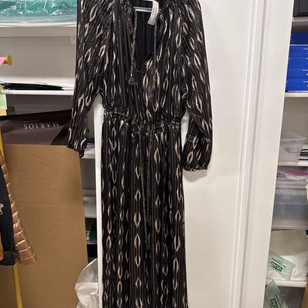 Black/Multi Silk Midi Dress