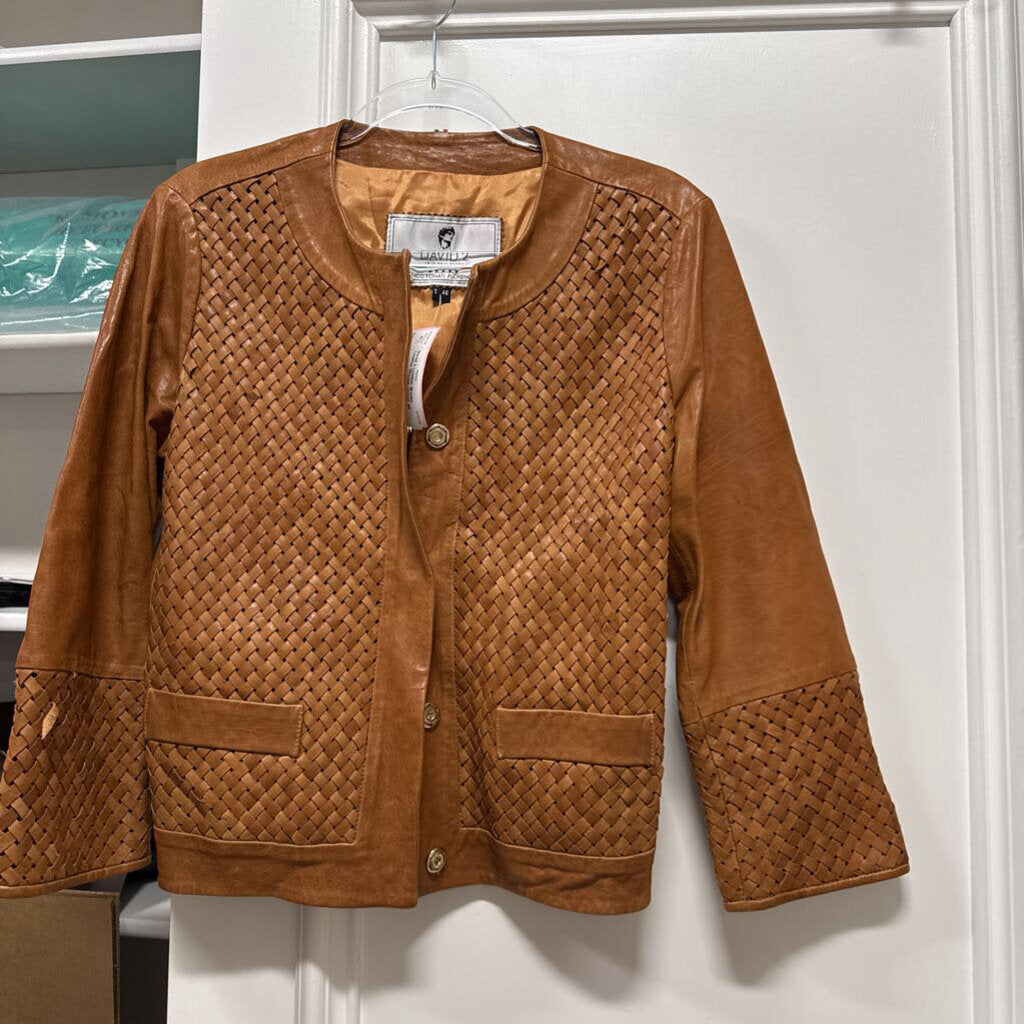 Brown Leather Woven Jacket