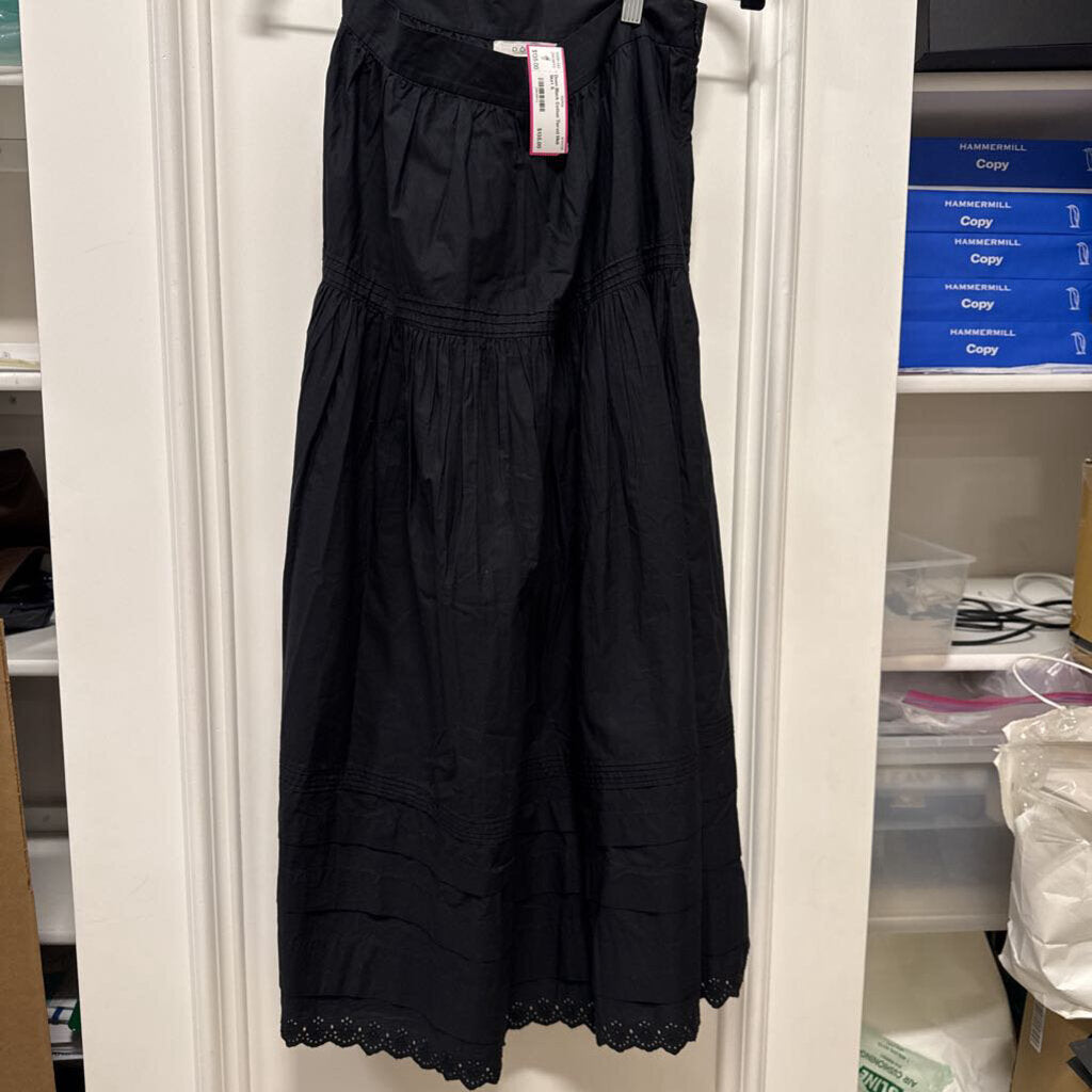 Black Cotton Tiered Midi Skirt