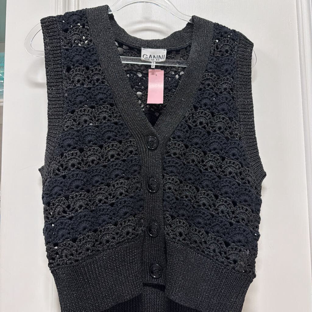 Black Poly/Cotton Blend Knit Vest (R.395)