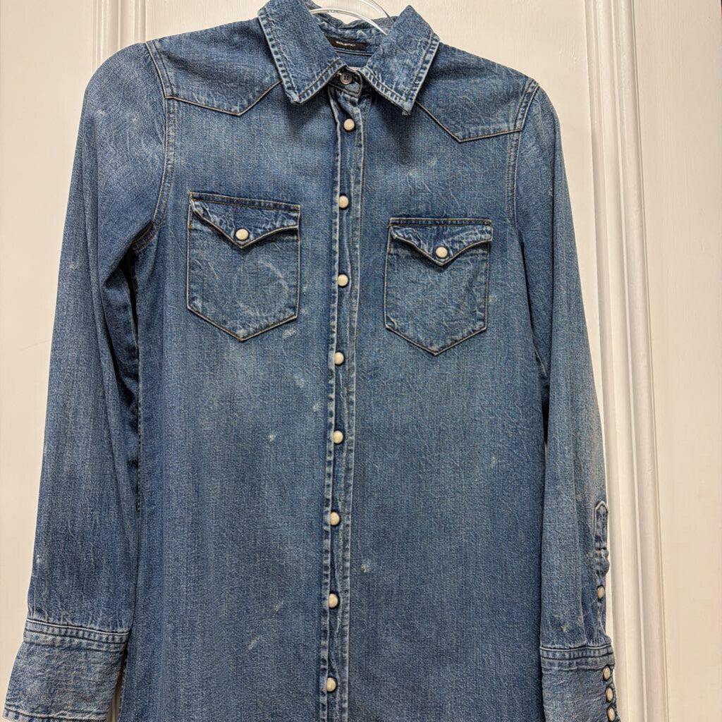 Blue Denim Pearl Snap Shirt Dress