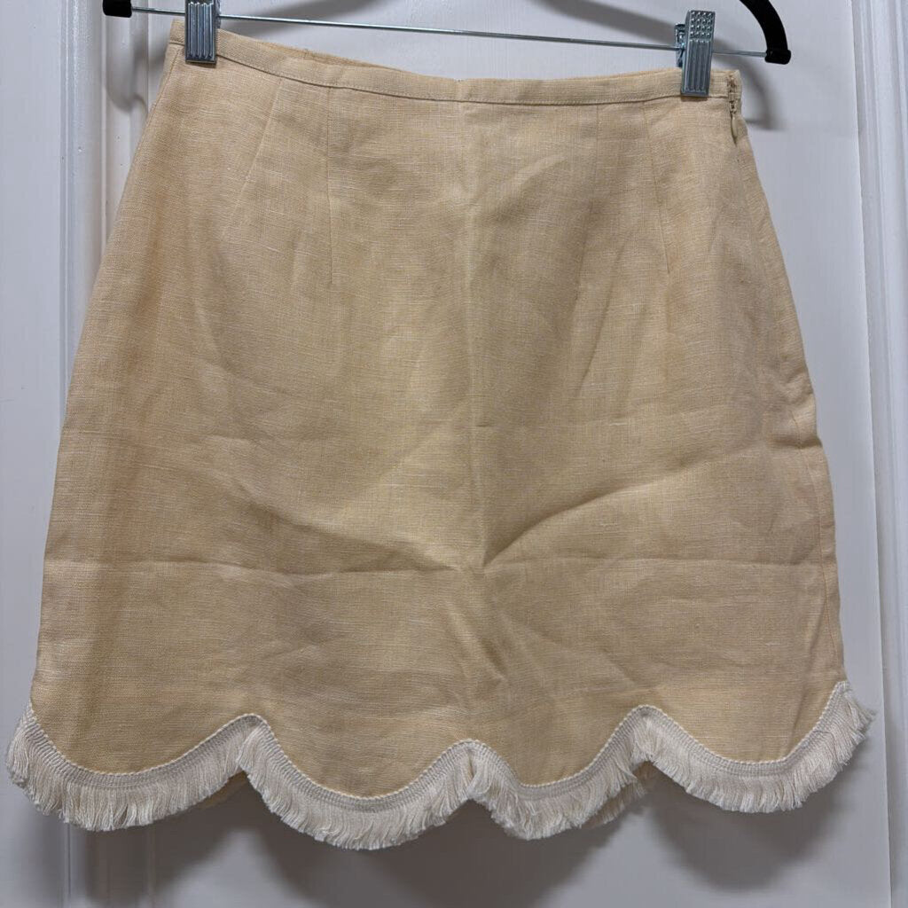 Cream Linen Fringe Mini Skirt