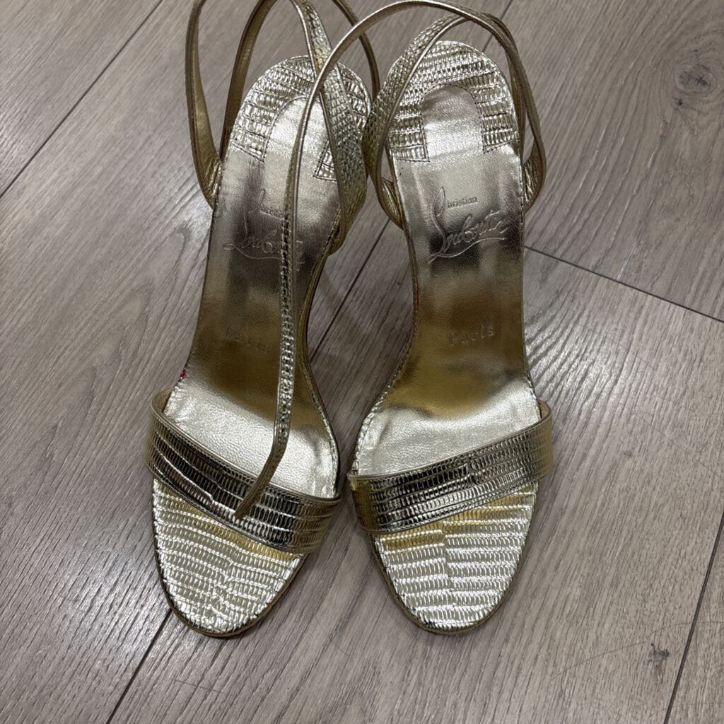 Christian Louboutin Gold Leather Ankle Strap Sandal