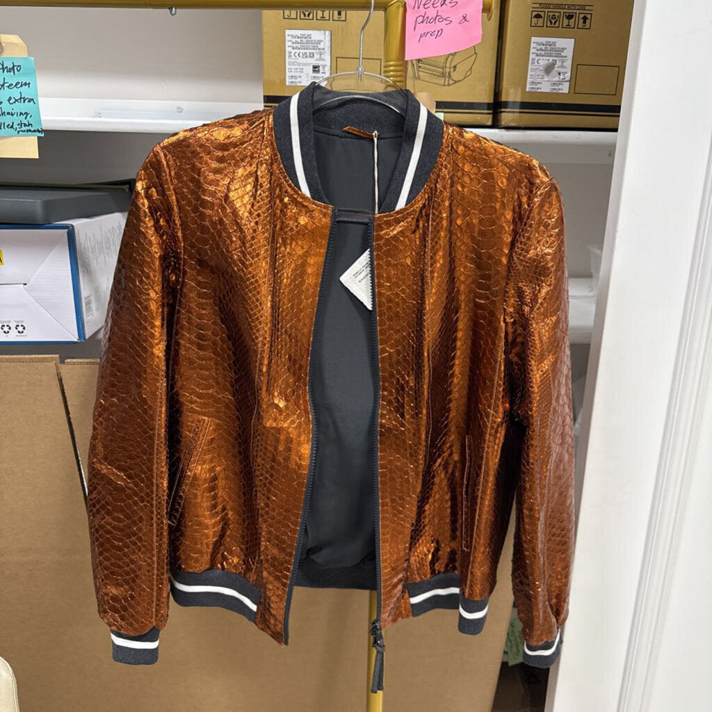 Copper Python Leather Bomber Jacket (NWT $14285)