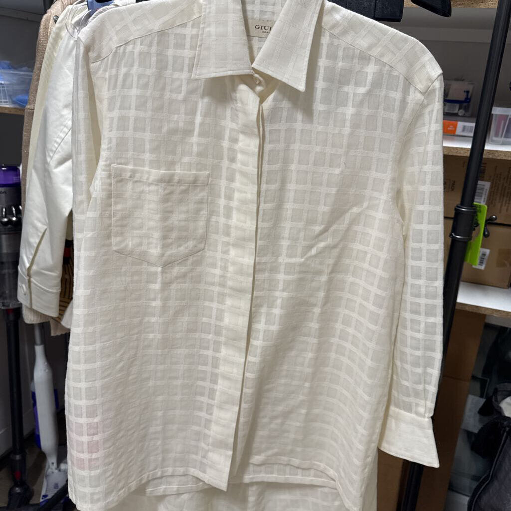 Cream Wool/Cotton Button Up Top + Skirt SET