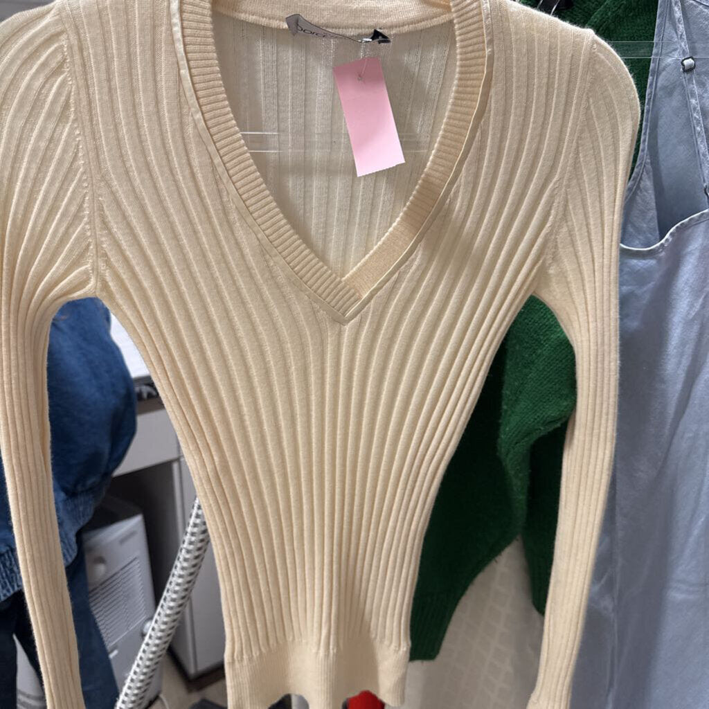 Cream Ribbed Knit Sweater