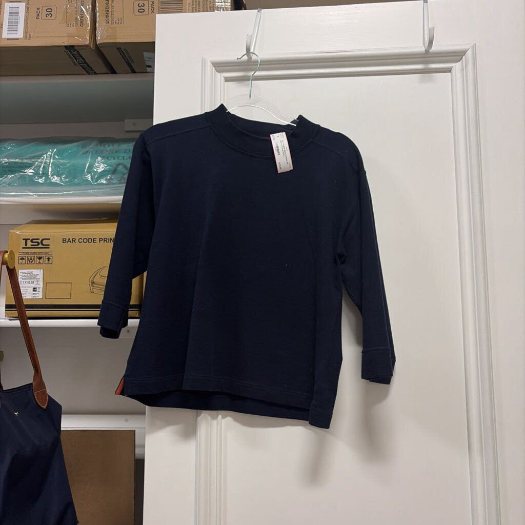 Navy Cotton 3/4 Sleeve Crewneck