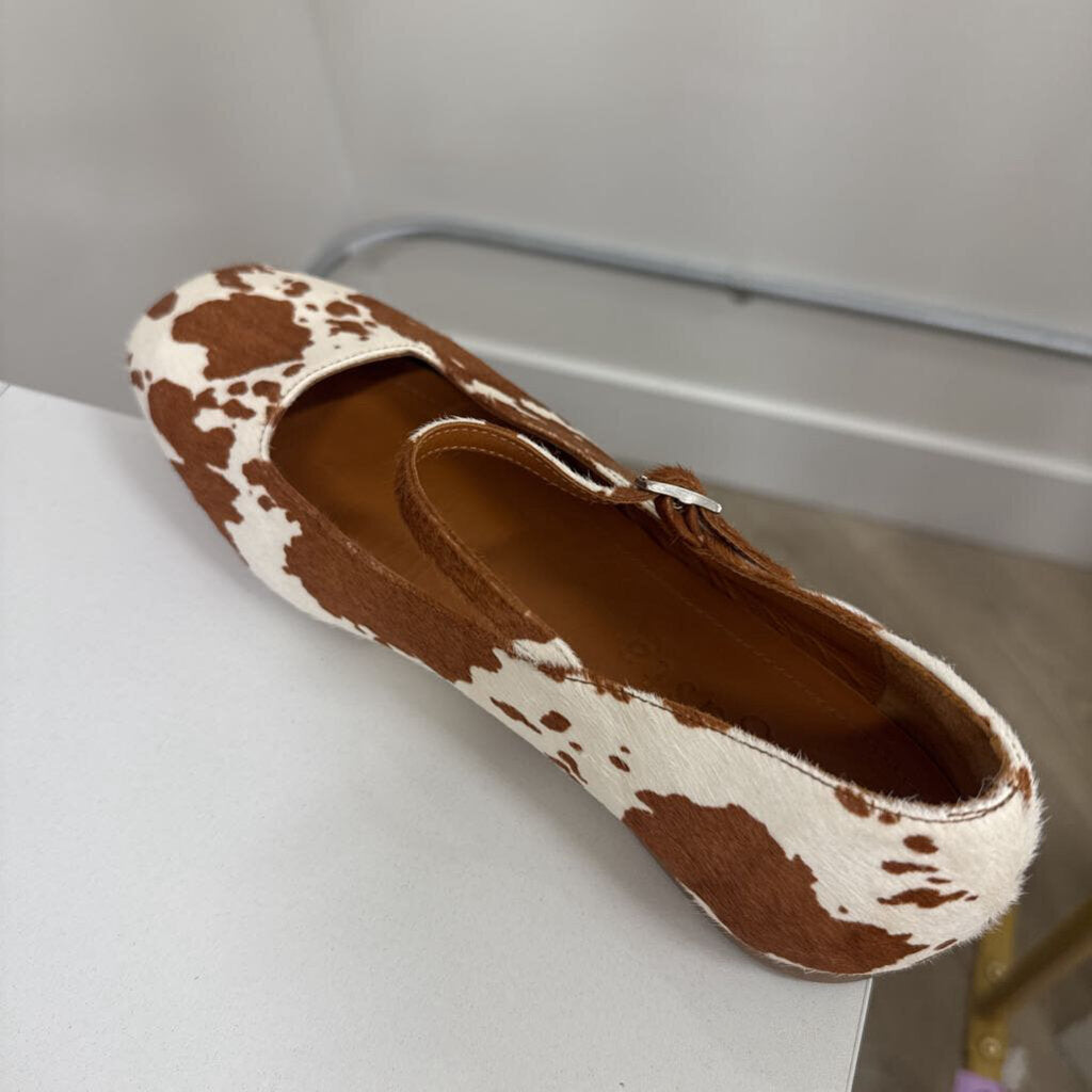 Brown Cow Print Pony Hair Mary Jane Flats