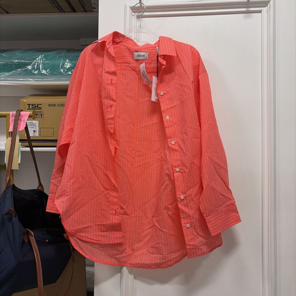 Coral/Multi Stripe Cotton/Polyamide Button Up Top (NWT)