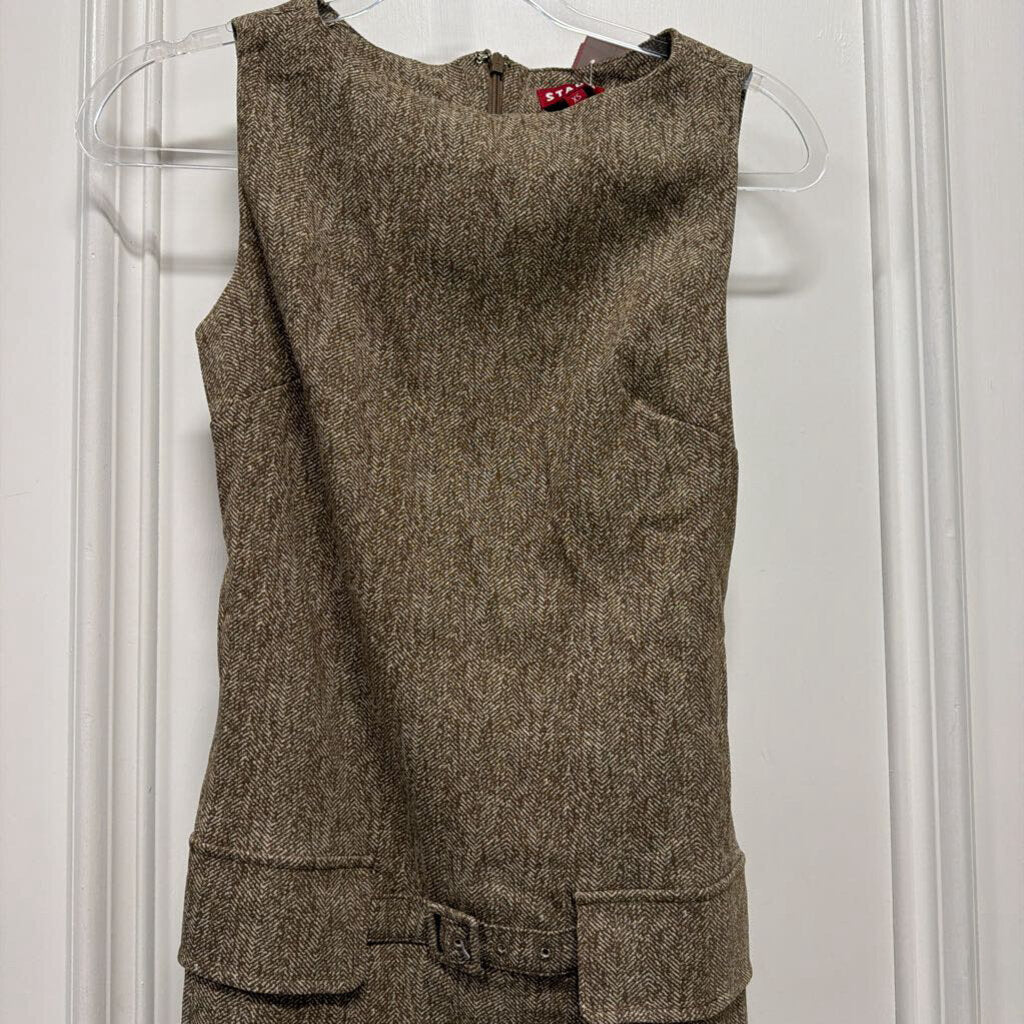 Brown Herringbone-Effect Mini Dress