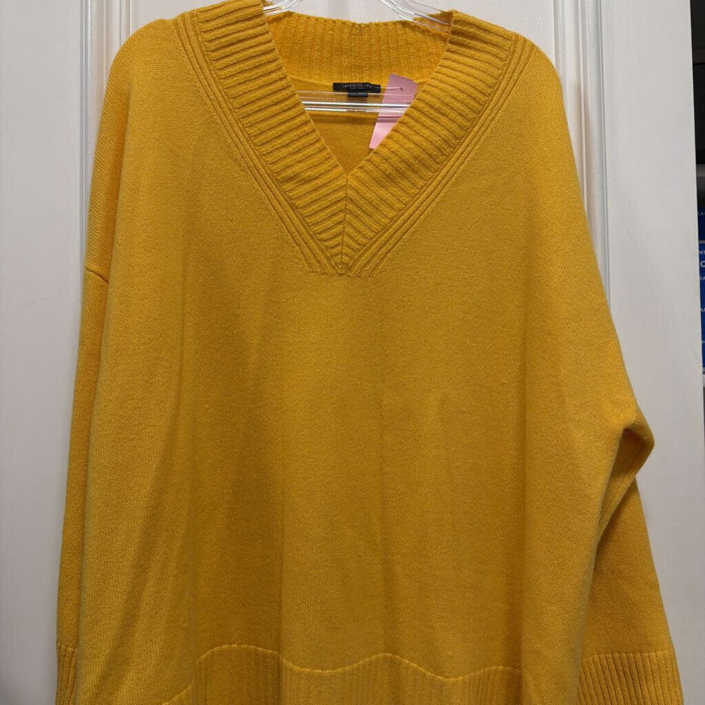 Yellow Cashmere V Neck Knit Sweater
