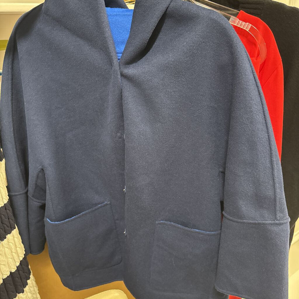 Blue Wool Hooded Jacket