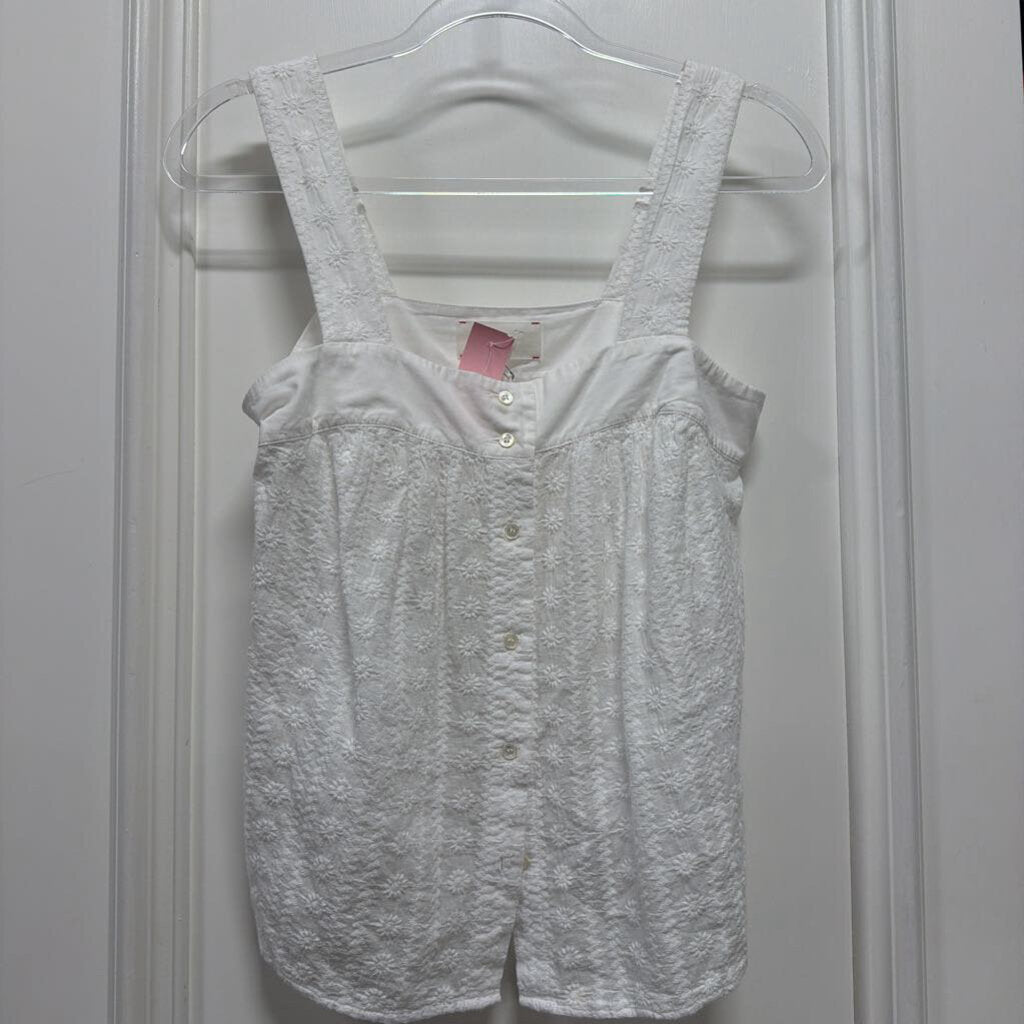White Cotton Embroidered Tank (175)