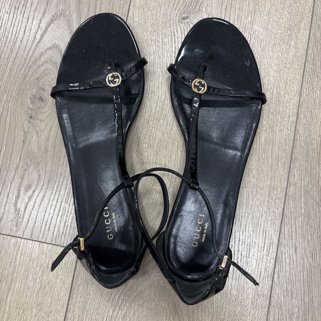 Black Patent Leather T Strap Sandal
