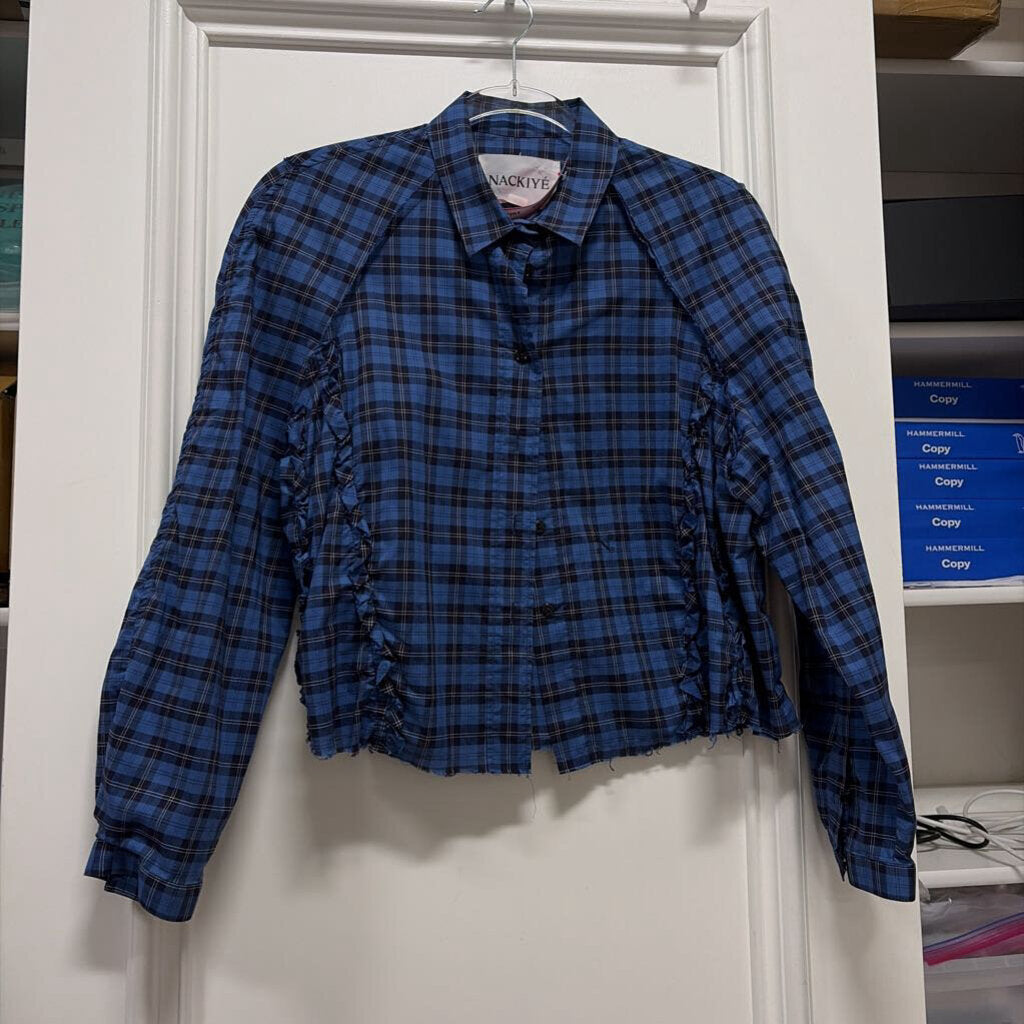 Blue Cotton Plaid Shirt