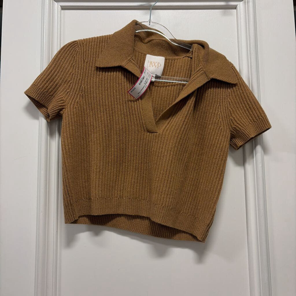 Tan Ribbed Cashmere Polo Sweater