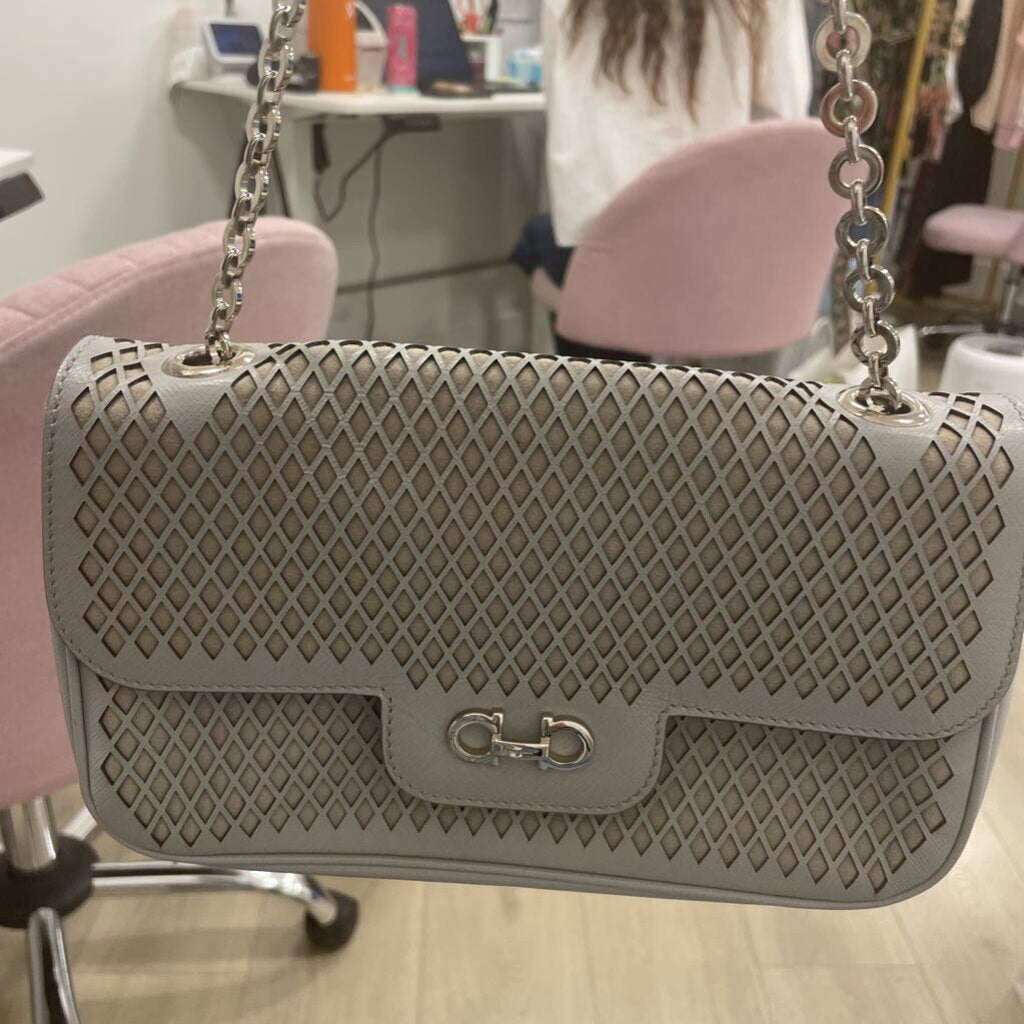 Grey Perforated Shoulder Bag