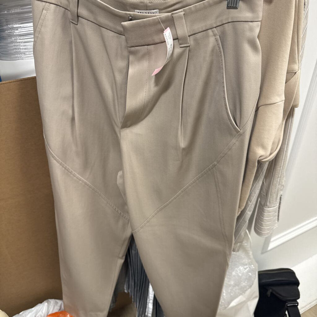 Beige Wool Barrel Leg Pant