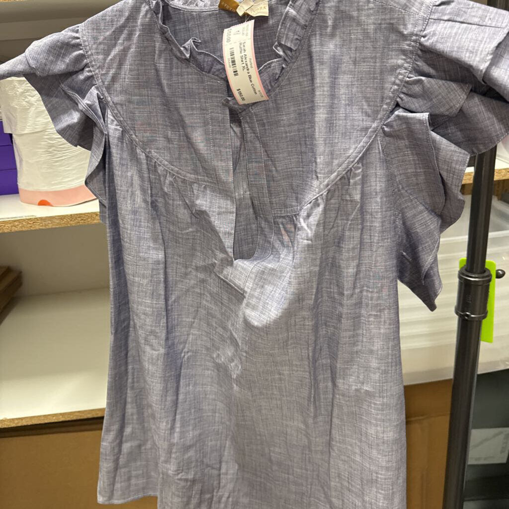 Blue Cotton Ruffle Shirt