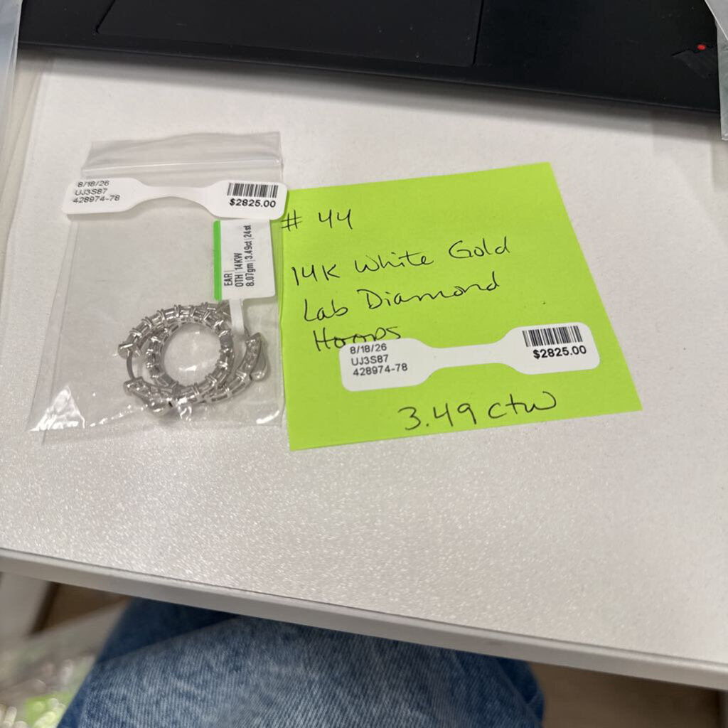 #44 14k White Gold Lab Diamond Hoops - 3.49 ctw