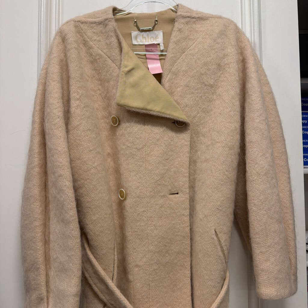 Peach Wool/Mohair Double Breasted Belted Coat
