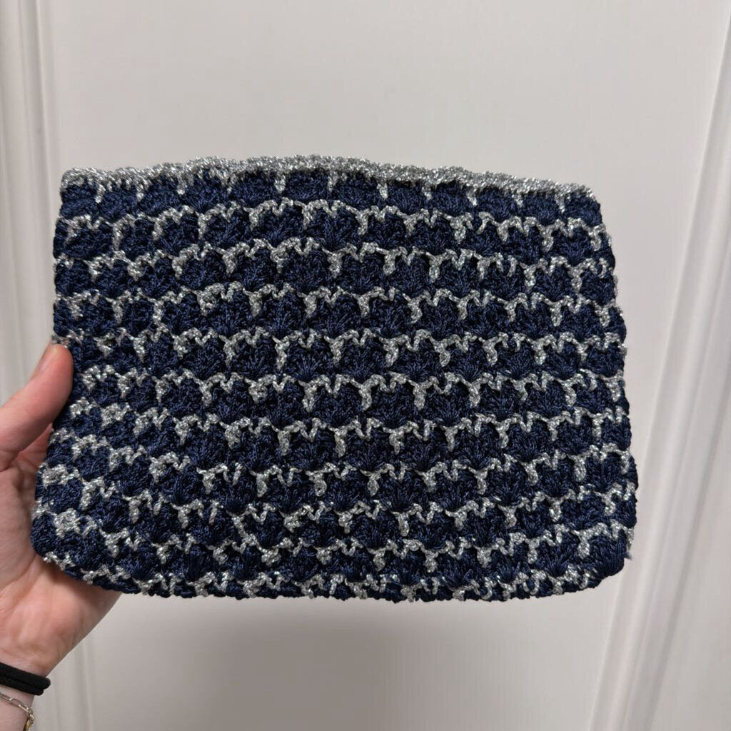 Navy/Silver Crochet Pouch