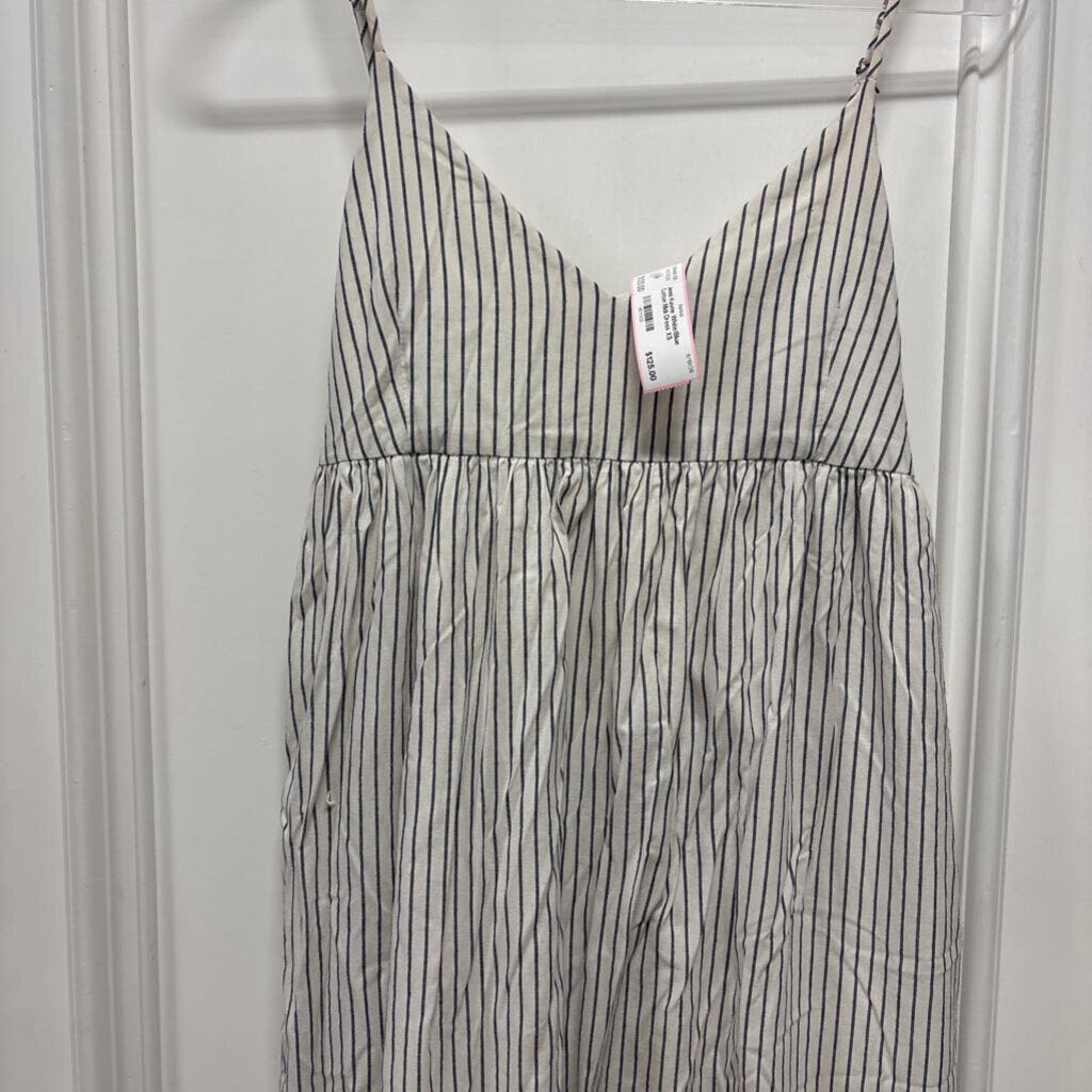 White/Blue Cotton Midi Dress
