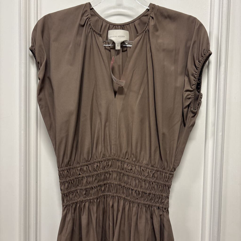 Taupe Poly/Cotton Midi Dress