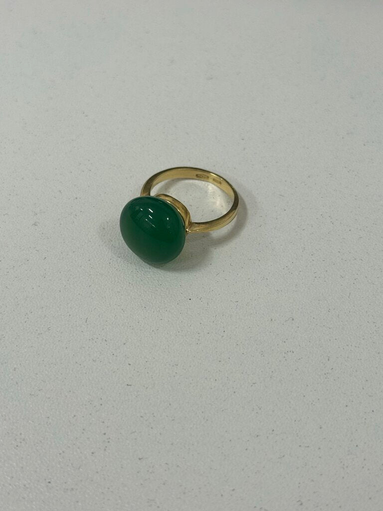 18k Yellow Gold Green Agate Cabochon Ring ($3,600 retail)