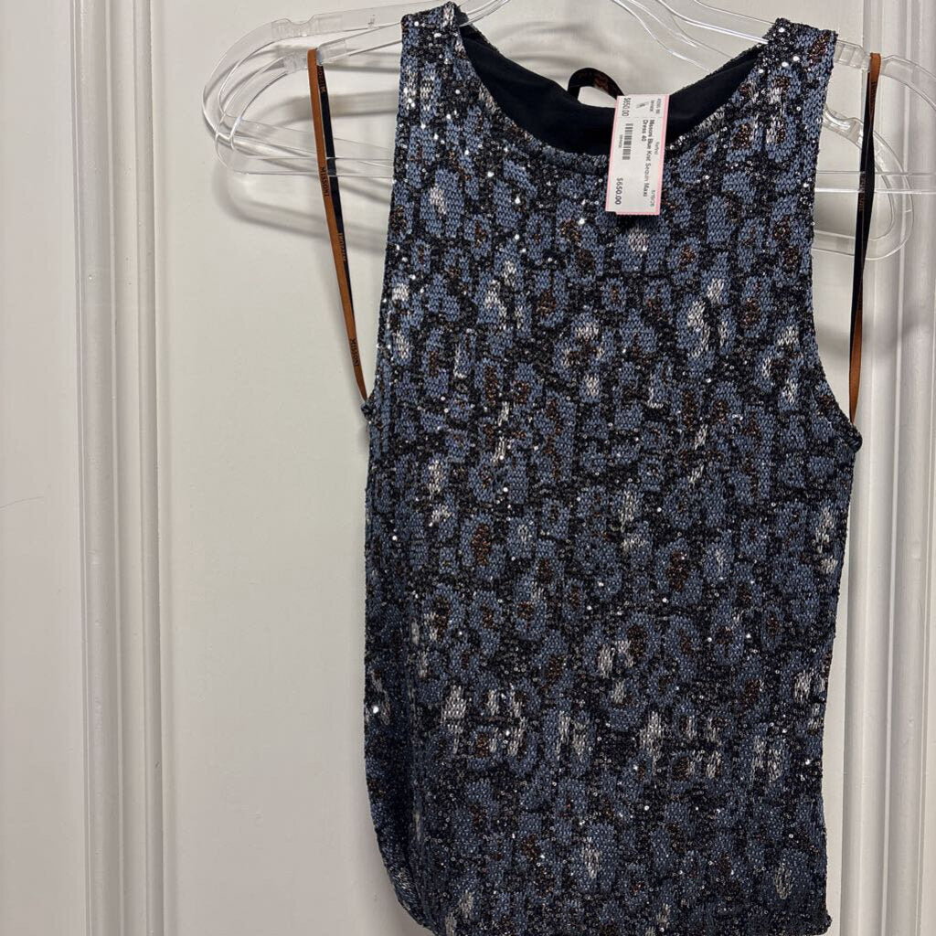 Blue Knit Sequin Maxi Dress