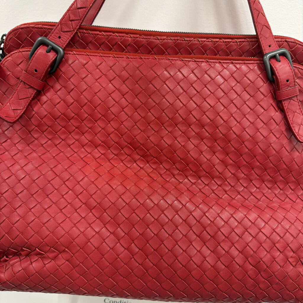 Red Intreciatto Leather Tote