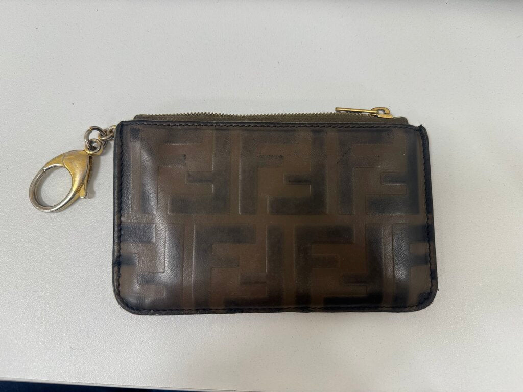 Brown Leather Embossed Zucca Key Pouch Wallet (as is)