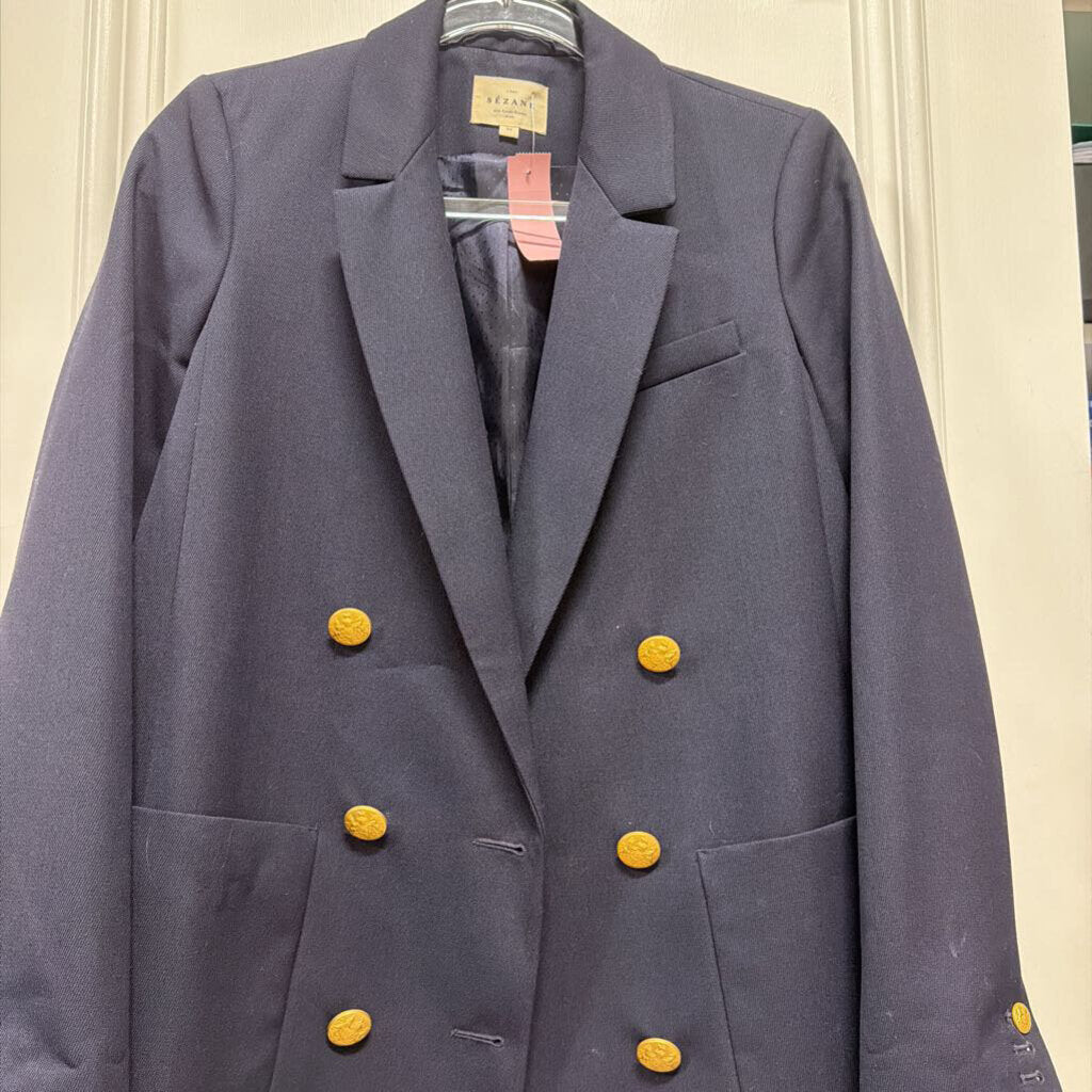 Navy Acetate Double Breated Blazer