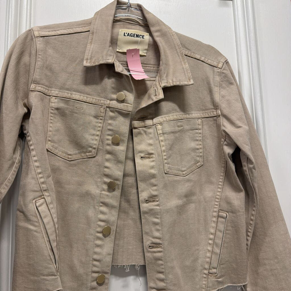 Beige Cotton Raw Edge Denim Jacket