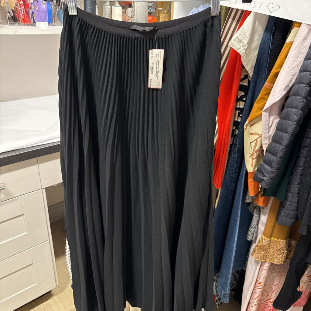 Black Poly Pleated Midi Skirt
