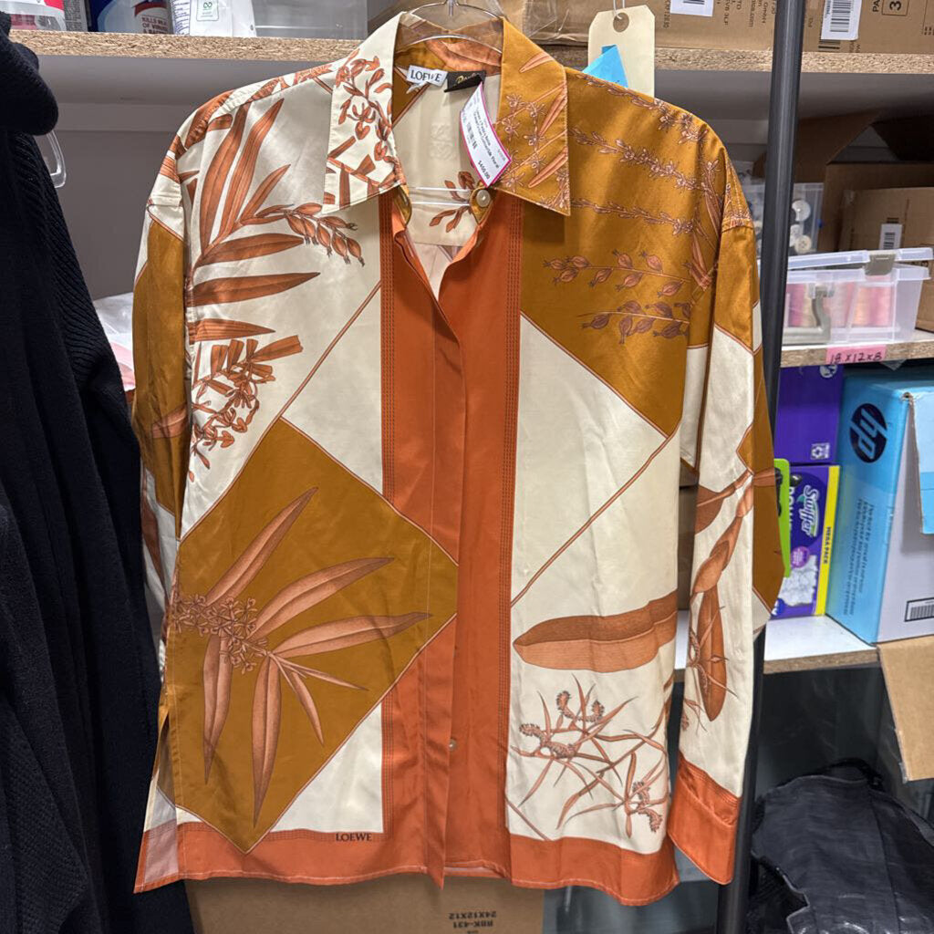 Orange/Cream Cotton/Silk Floral Shirt