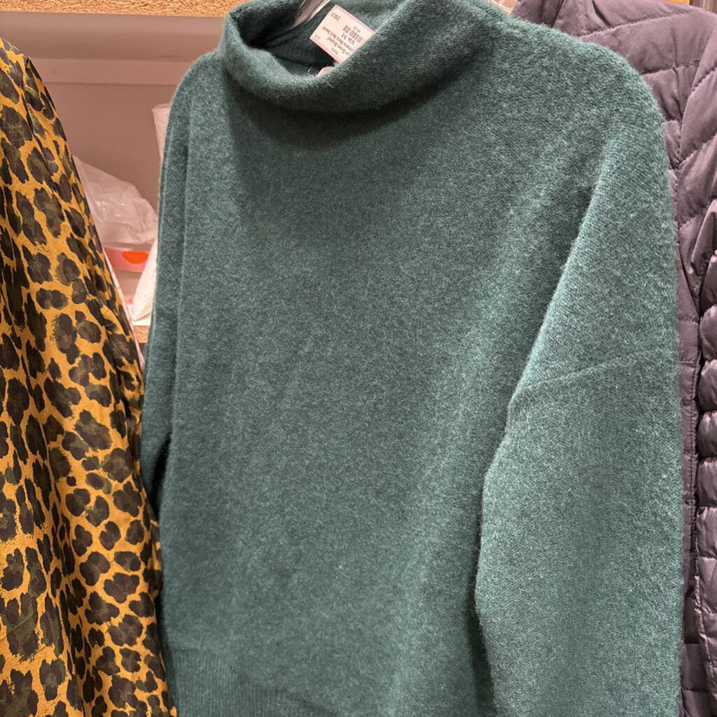 Green Brushed Cashmere Mock Neck Sweater