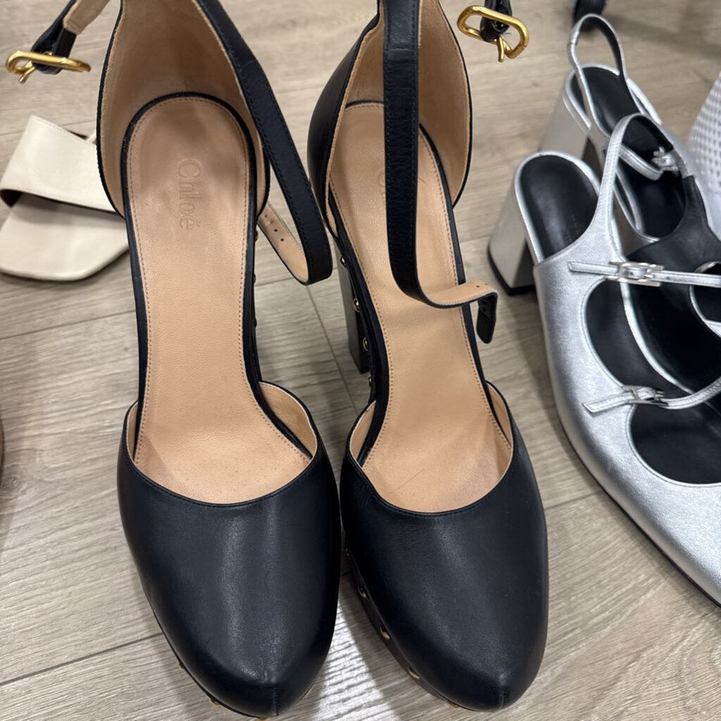 Black Leather Studded Platform Sandal