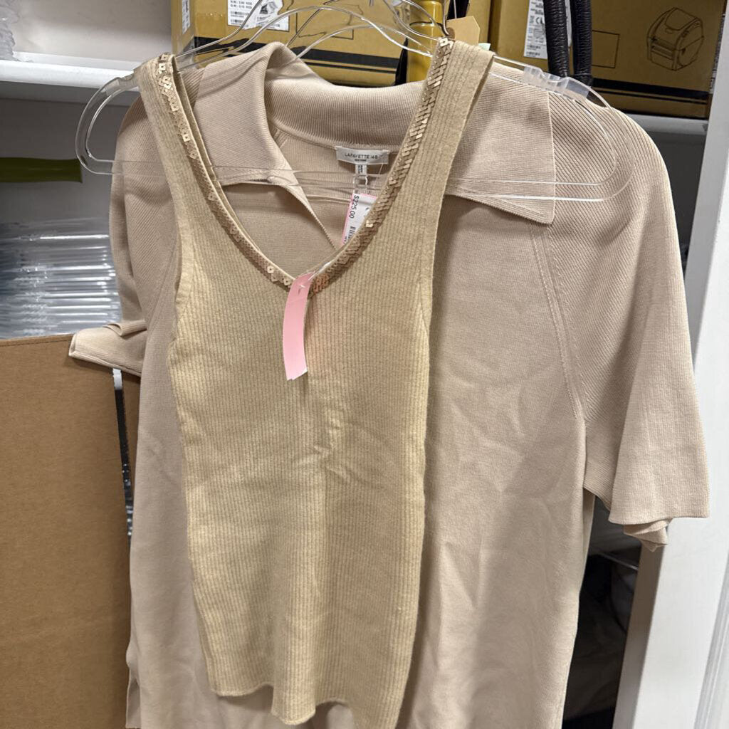 Beige Cashmere Sequin Tank