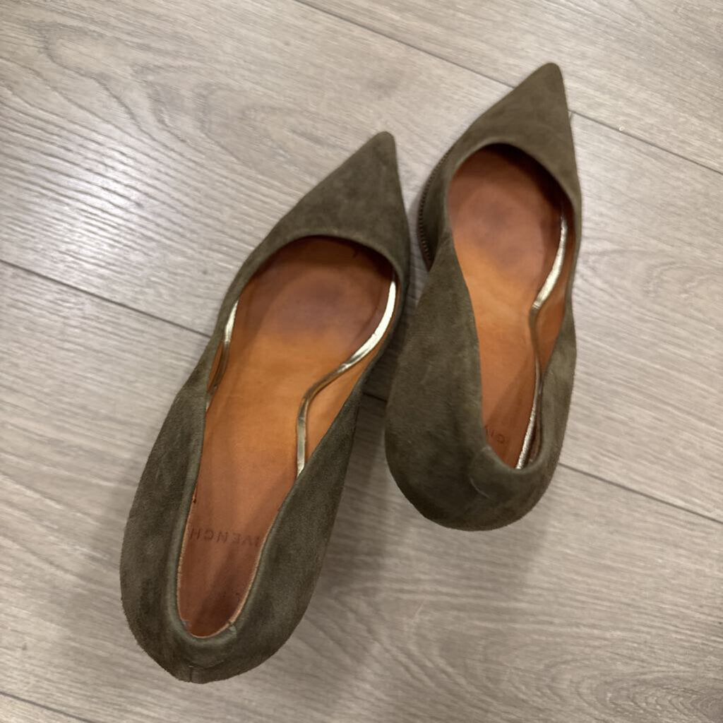 Olive Suede Point-Toe Pumps