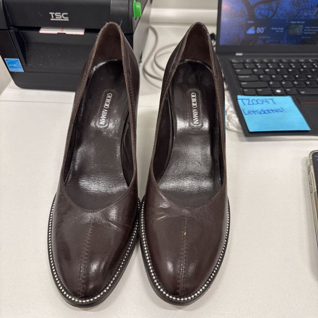 Brown Leather Studed Heels