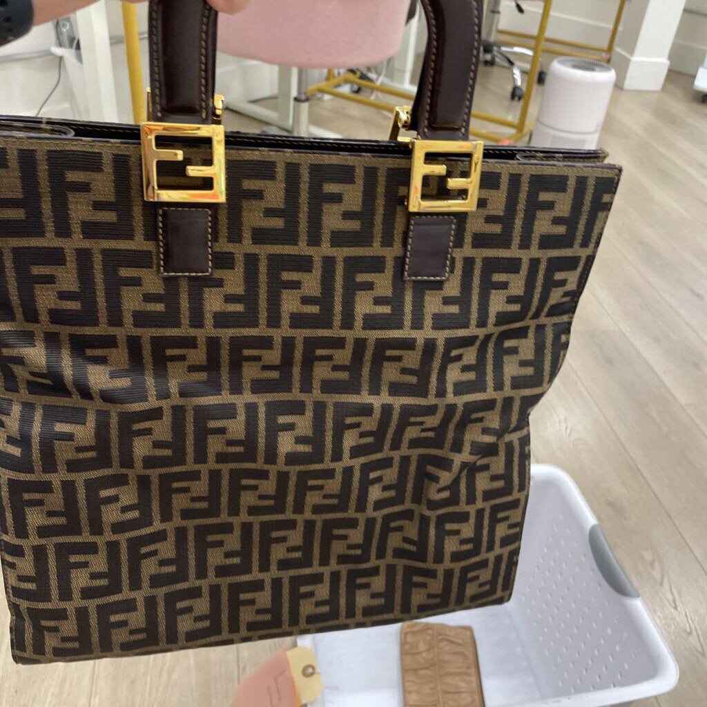 Brown Canvas Structured Handle Tote