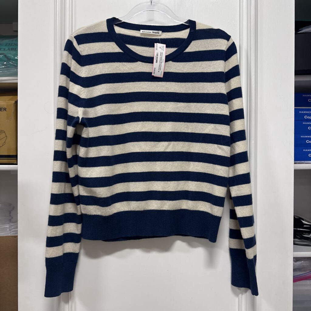 Navy/Cream Stripe Cashmere Sweater
