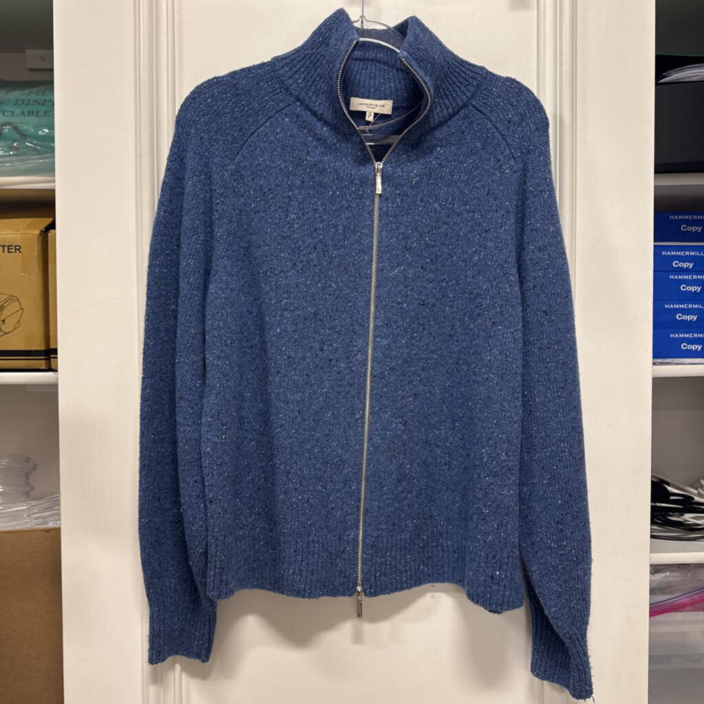 Blue Cashmere/Wool Blend Zip Up Sweater