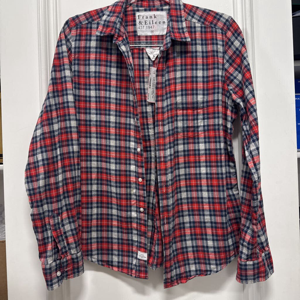 Red/Blue Plaid Cotton Button Up Top